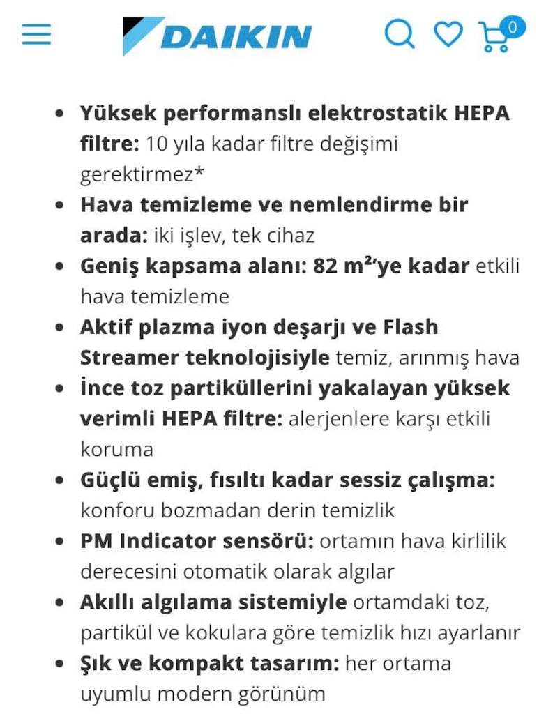 Daikin Hava Temizleme Cihazı Nemlendirmeli MCK55W - 6