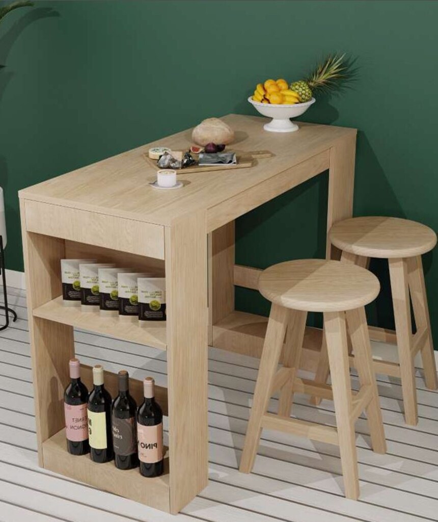 Sıfır , %100 MDF , Bar Masası / Çok Amaçlı Raflı Mutfak Masası - Beyaz - 10