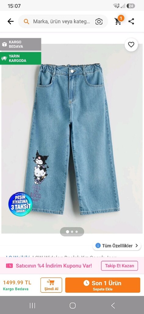lcw 8-9 yaş kuromi kot pantolon - 11