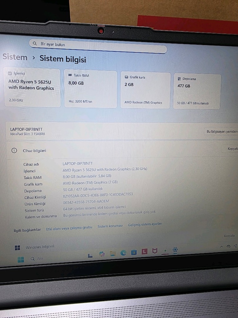 LENOVO İDEAPAD SLİM3 RYZEN5 5625U 512GB SSD 16AY GARANTİLİ - 8