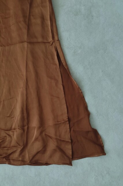 KAHVE TABA İP ASKILI SATEN MİDİ ELBİSE S zara mango koton