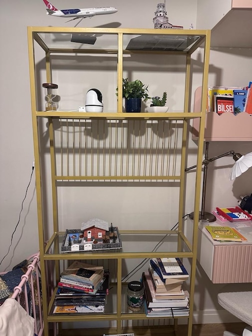 eskitme gold camlı kitaplık