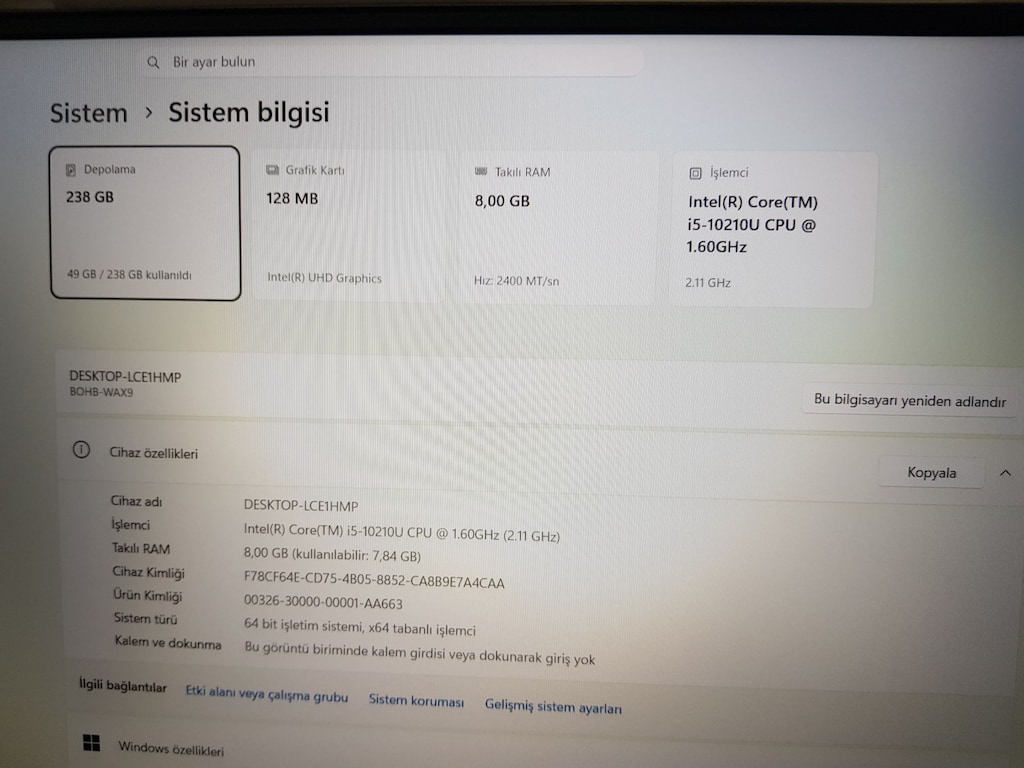 Huawei MateBook D15 (BOHB-WAX9) – i5 10. Nesil / 8GB RAM / 256GB SSD - 4