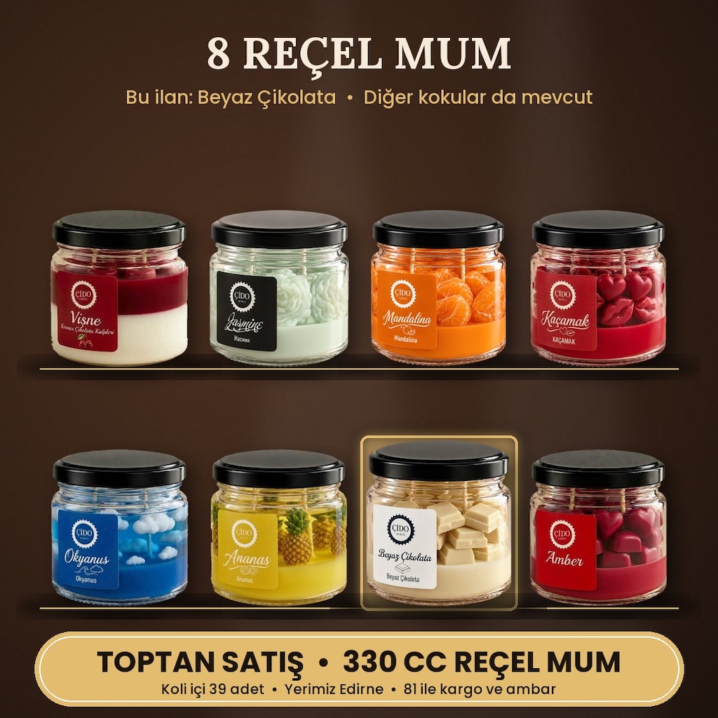 ÇİDO MİRİS BEYAZ ÇİKOLATA KOKULU KAVANOZ MUM 330CC | TOPTAN SATIŞ - 3