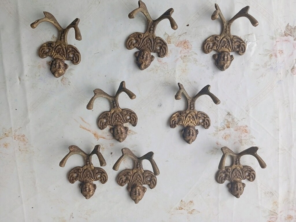 8 adet antika pirinç askılık - 6