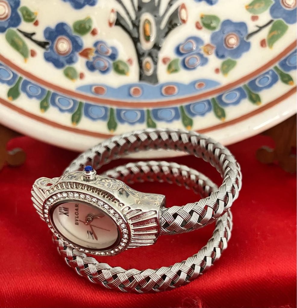 Bvlgari Taşlı beyaz kadran Gümüş tonlu örme Bilezik Saat - 6