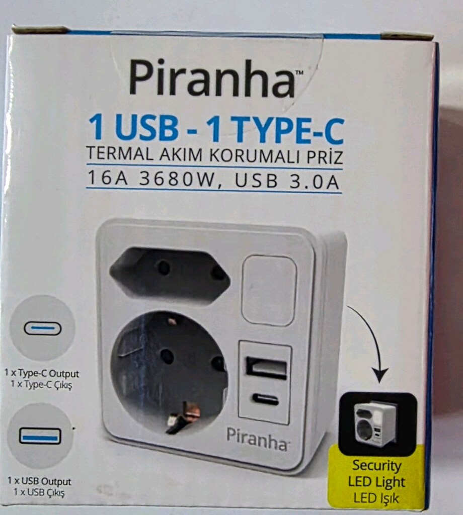 Piranha 1 USB, 1 TYPE-C LED ışıklıTermal akım korumalı piriz. - 2
