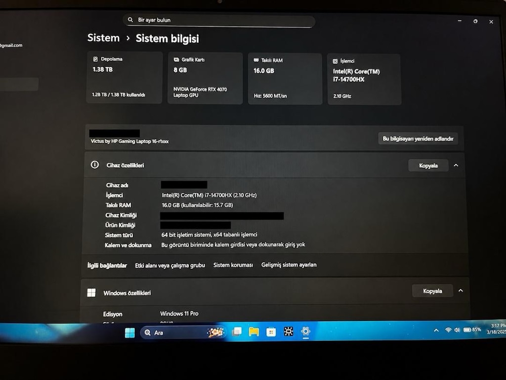 HP Victus 16R1025NT i7-14700HX RTX4070 1.5TB SSD 17 Ay Garantili - 7