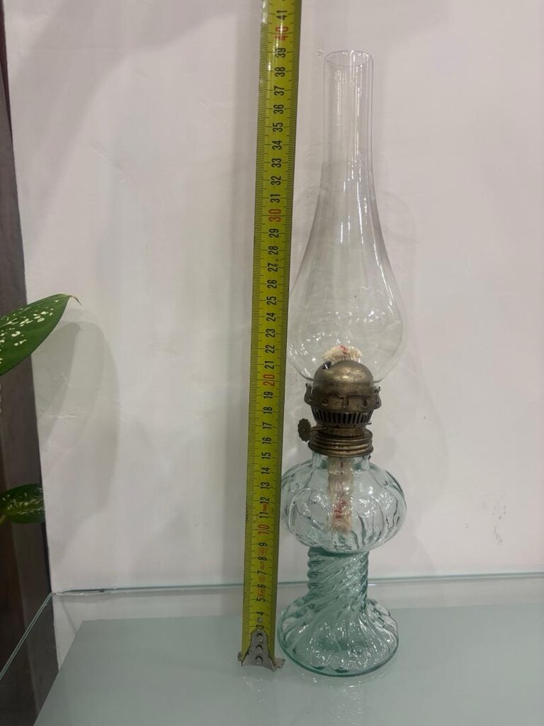 Vintage Burgu Formlu Su Yeşili Cam Gaz Lambası - 40 cm - 4