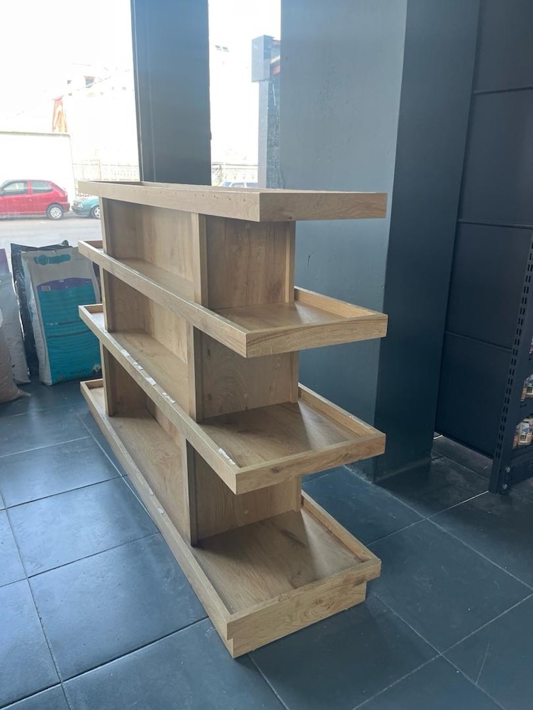 AHŞAP STAND TEMİZ 1.71 en raf derinlikleri 45,41,35,30 cm boy 108 - 3