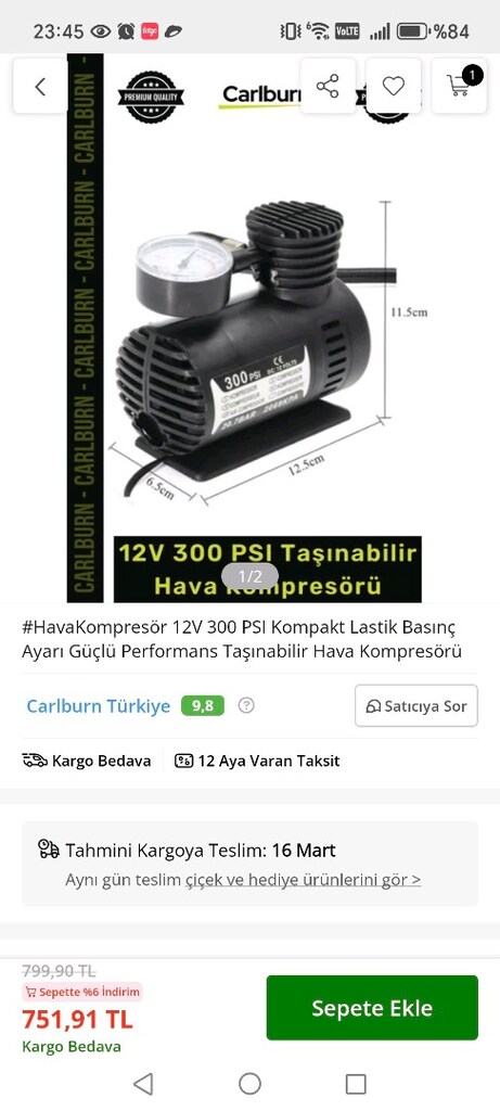 HavaKompresör 12V 300 PSI Kompakt Lastik Basınç Ayarı Güçlü Performans - 4