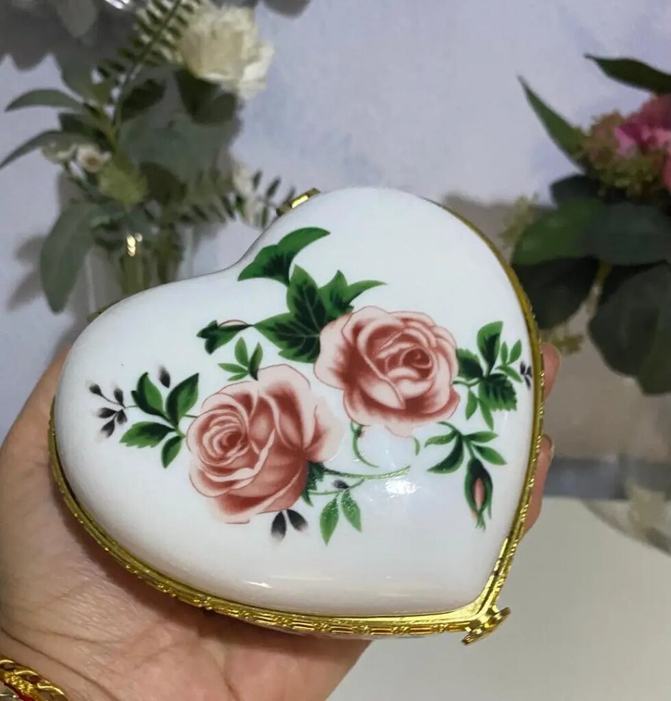 Vintage Büyük Boy Kalp Porselen Bonboniere & Takı Kutusu - 2