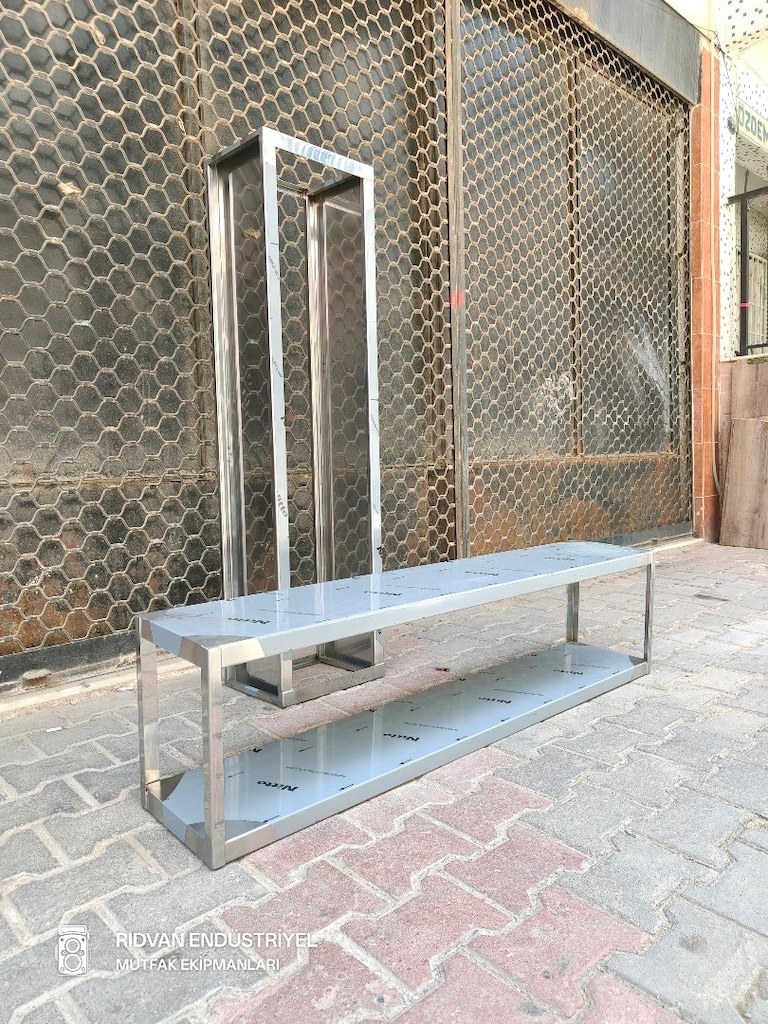 iki katlı duvar rafı krom duvar raf endüstriyel hazır mutfak krom raf - 2