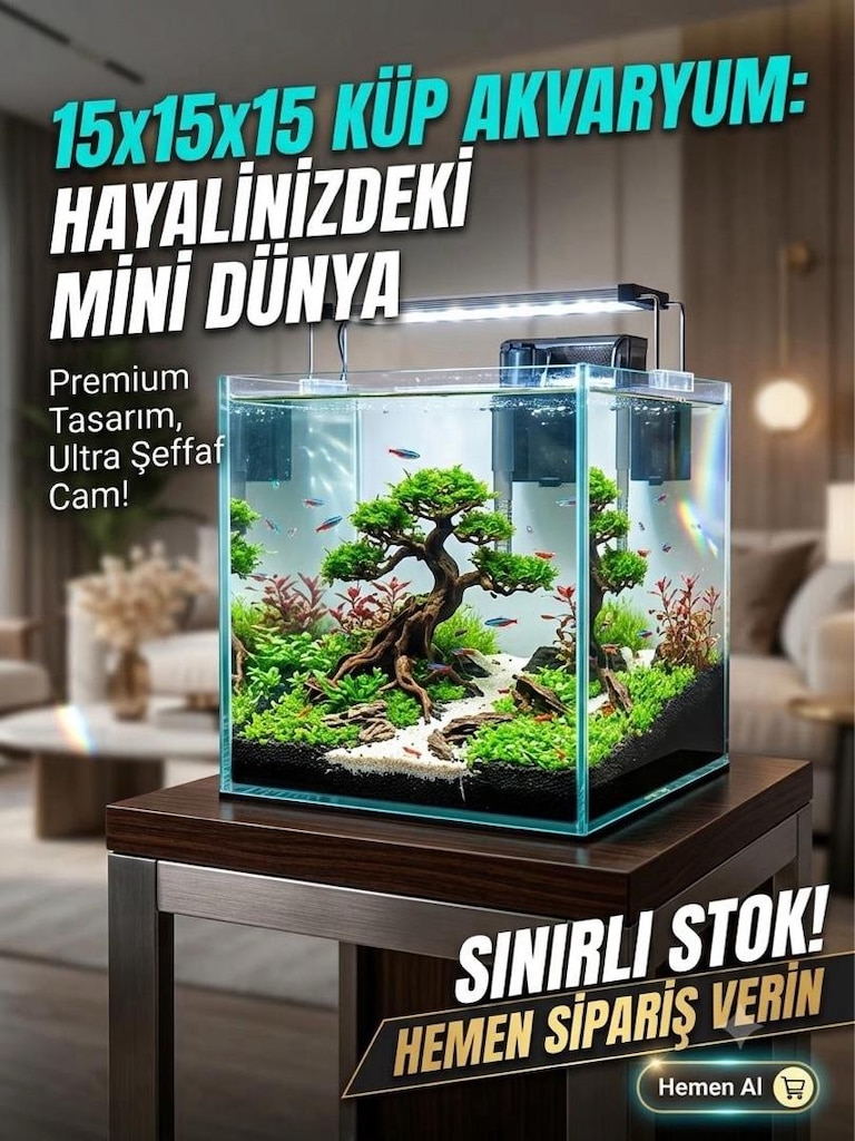 15 x 15 x 15 küp akvaryum - 2