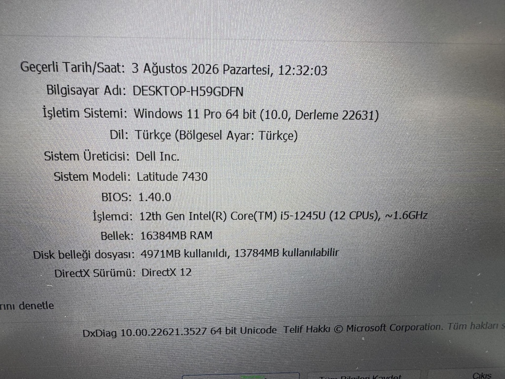 DELL İ5 12. NESİL İŞLEMCİ 16 GB RAM 256 M2SSD - 7