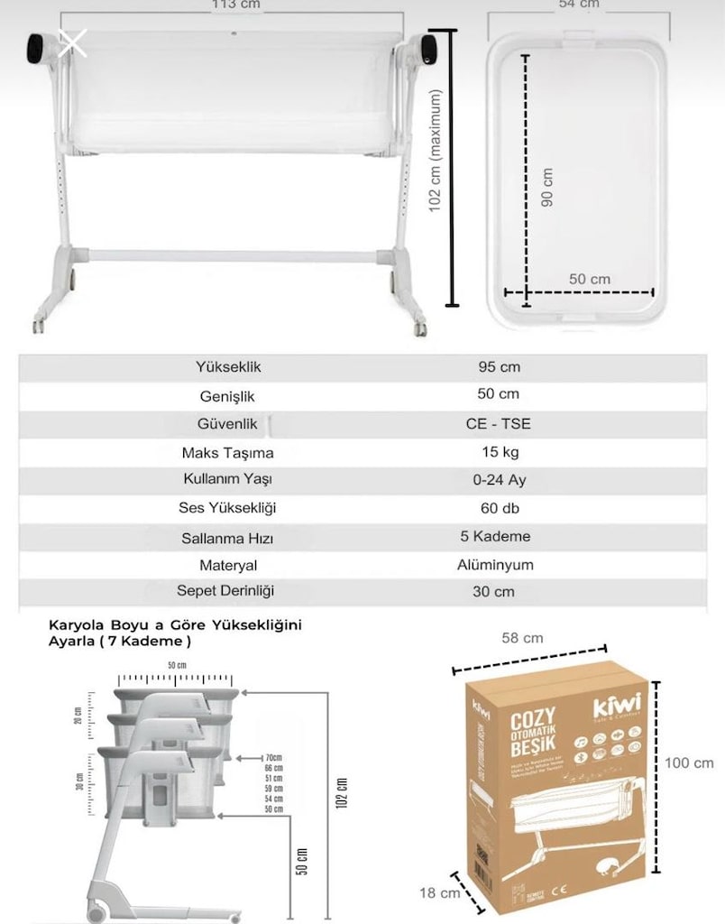 Kiwi Cozy Premium 3in1 Ağlamaya Duyarlı Anne Yanı Beşik, Park Yatak - 3