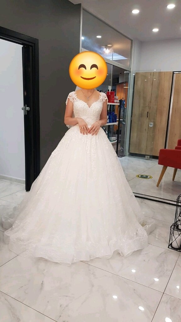 Prenses Model Taş İşlemeli Dantelli Gelinlik + Duvak - 36 Beden - 2