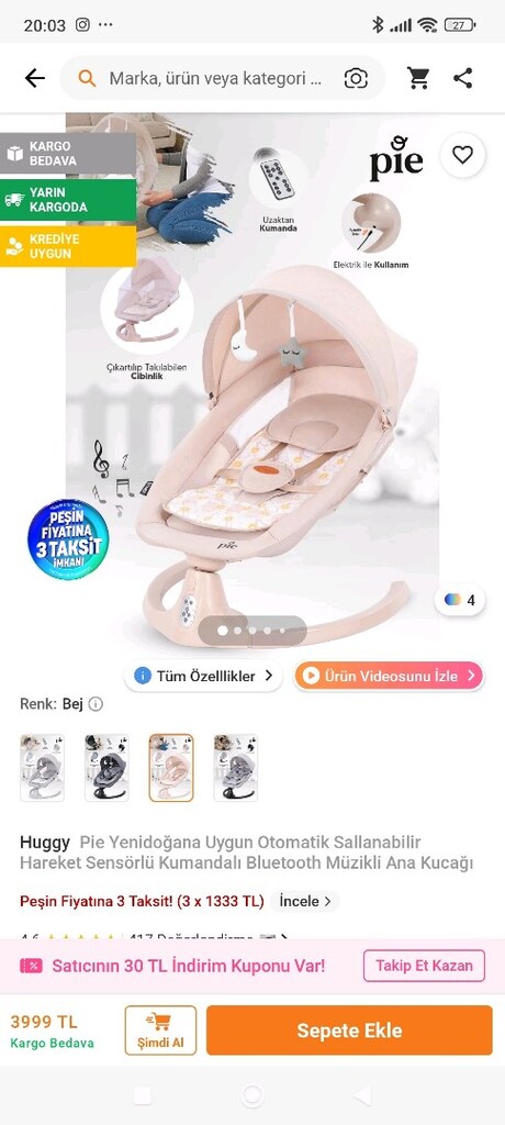 otomatik kumandalı sallanabilir müzikli anakucağı tertemiz. - 11
