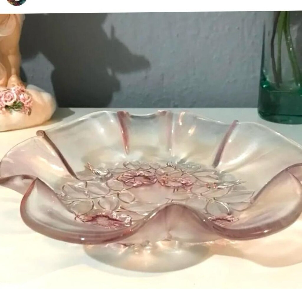 ALMAN MİKASA PEMBE KRİSTAL KABARTMA GÜL DESENLİ DEKOR & SUNUM TABAĞI - 7