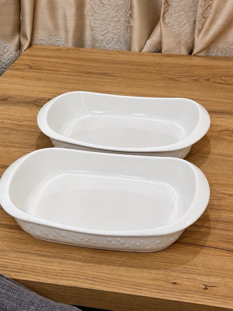 Beyaz Oval Fırın ve Servis Kabı 2'li Set - 2