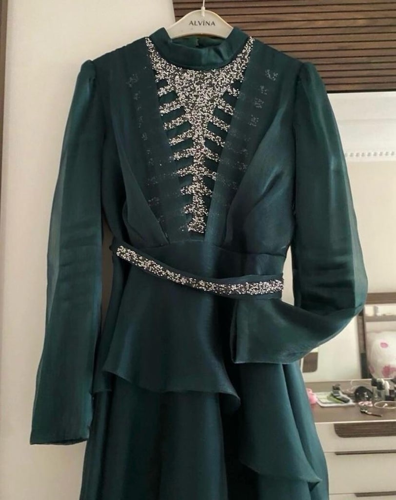 Zümrüt Yeşil Tesettür Abiye - 3
