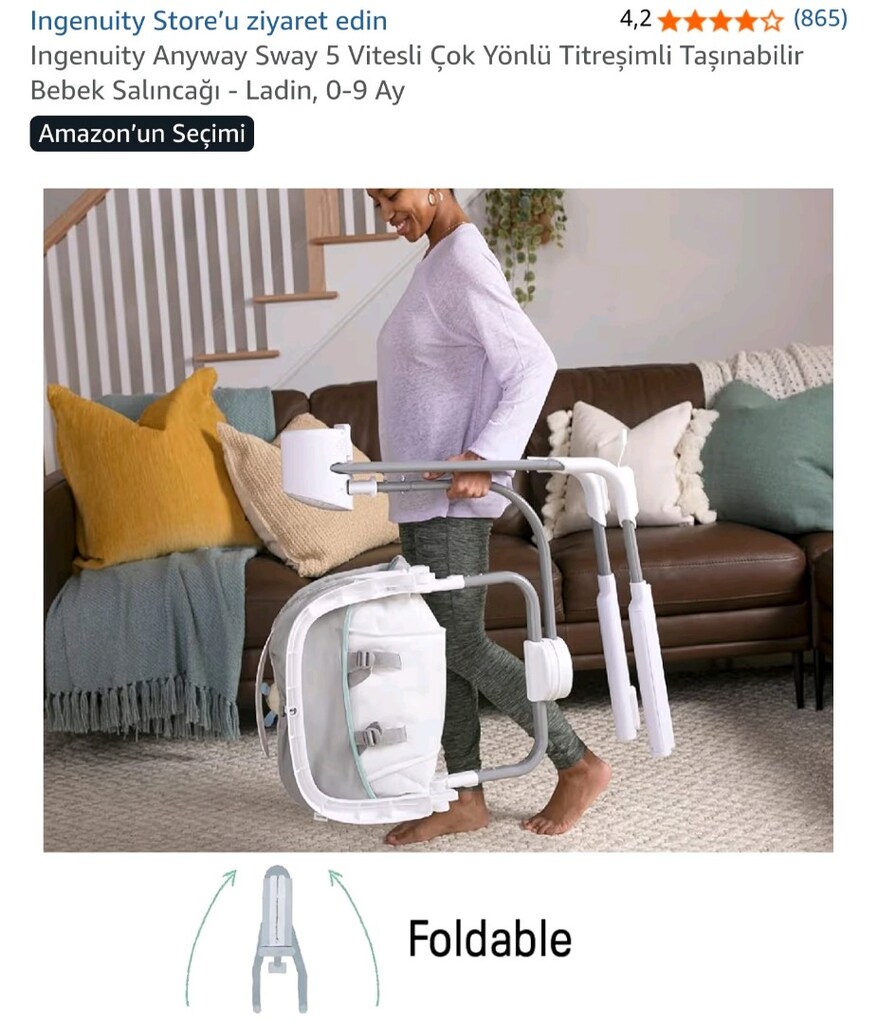 Ingenuity Anyway Sway 5 Vitesli Taşınabilir Bebek Salıncağı - Ladin - 7