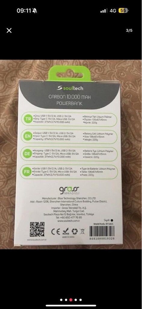 Orjinal Soultech BT141S Carbon 10.000Mah Açılmamış Kutusunda Powerbank - 3