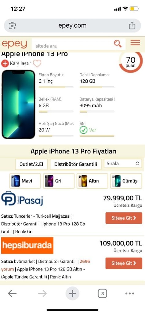 TR~ SIFIR~ DİSTRİBÜTÖR 24 AY GARANTİLİ~ İPHONE 13 PRO {256GB}~ MAVİ - 4