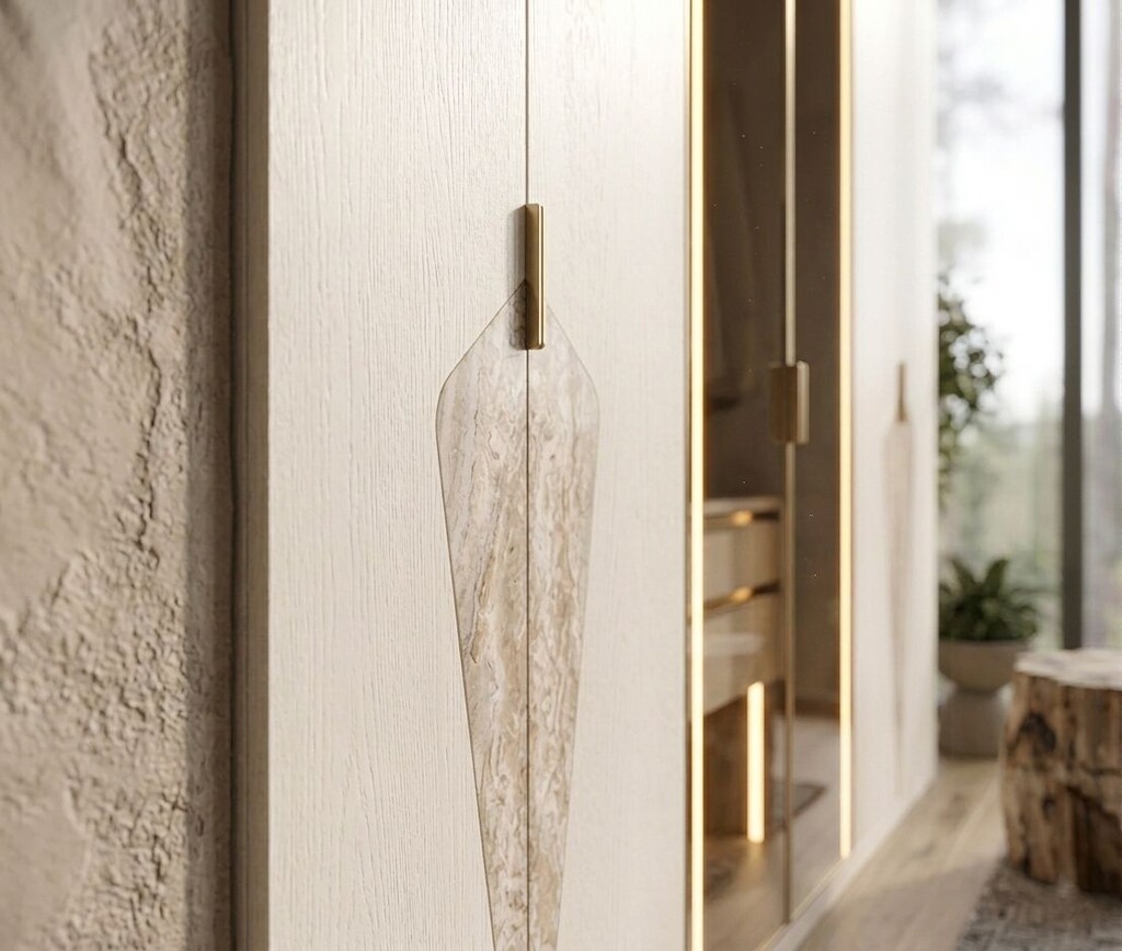 Sıfır,%100 MDF, LED Aydınlatmalı 6 Kapılı Gardırop- kum beji,Traverten - 8