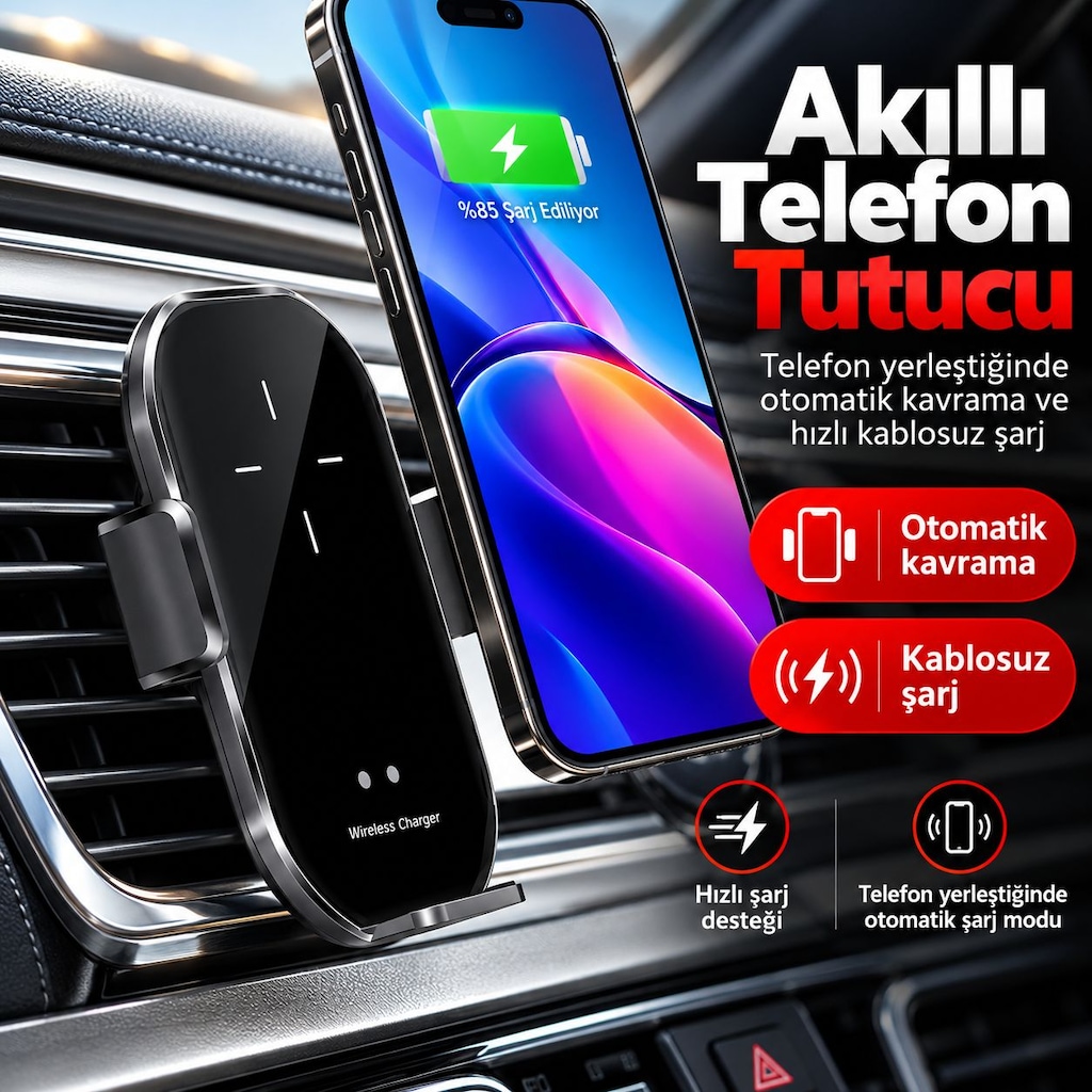 A7 15W Wireless Şarjlı Araç Telefon Tutucu Otomatik Sensörlü - 8