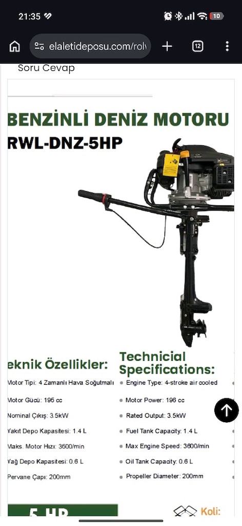 5 hp deniz bot motoru zongshen XP200-A (196CC) - 5