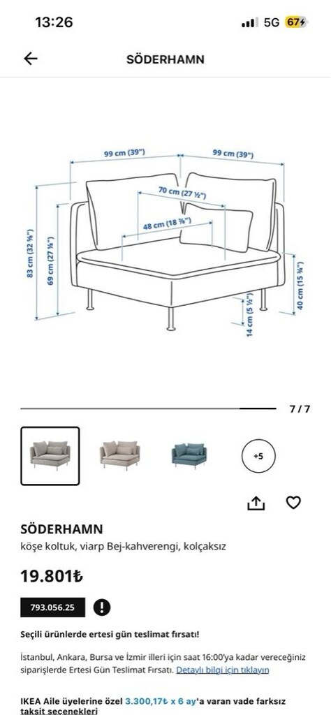 ikea söderhamn köşe modül, berjer, tekli koltuk - 2