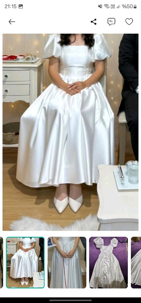 Beyaz saten nişan nikah elbisesi - 2