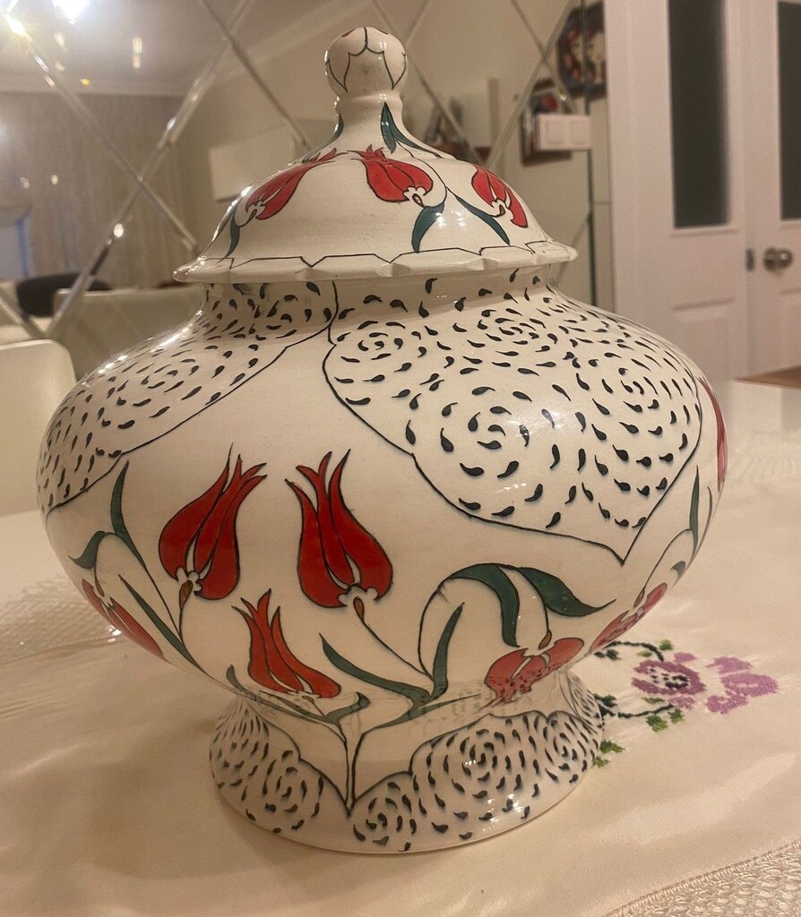 Lale Motifli Çini El Yapımı Şah Küp - 4