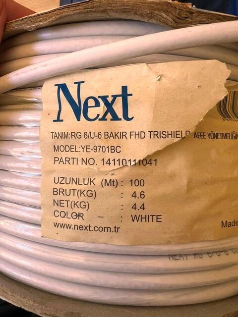 Next 100 Metre Saf Bakır RG6 Uydu Anten Kablosu (Premium)