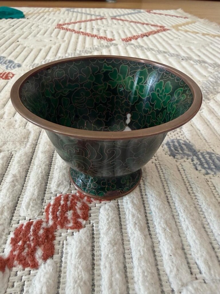 pirinç üzerine sedef işlemeli vintage Çin tarzı fincan takımı - 2