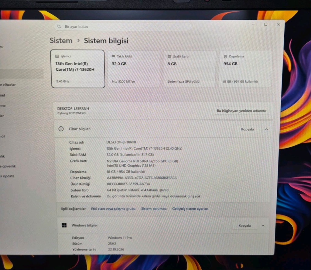 İ7 13th RTX 5060 MSİ GARANTİLİ OYUN ÇİZİM MÜHENDİSLİK LAPTOPU - 6