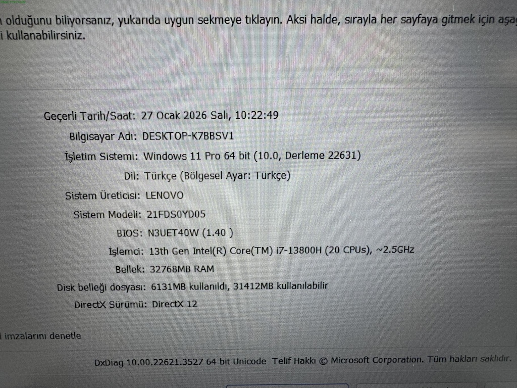 THİNKPAD P16V İ7 13. NESİL 32 GB RAM 512 NVME RTX A1000 - 6