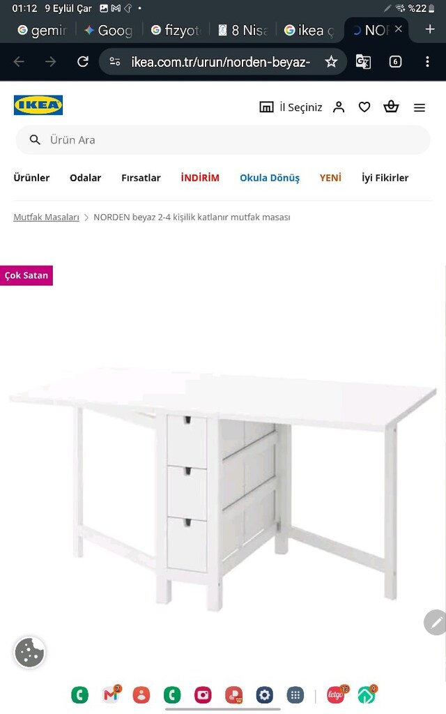 İkea norden açılır çekmeceli beyaz ahşap beyaz masa 150*80 açıkken - 3