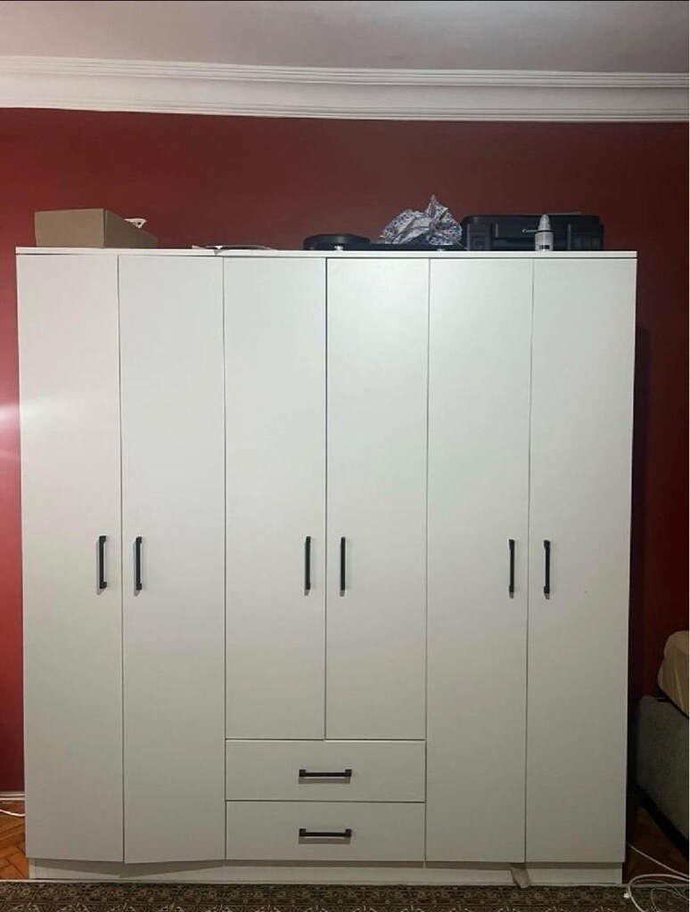 Ekoser 6 kapılı 2 çekmeceli mat beyaz elbise dolabı - 2