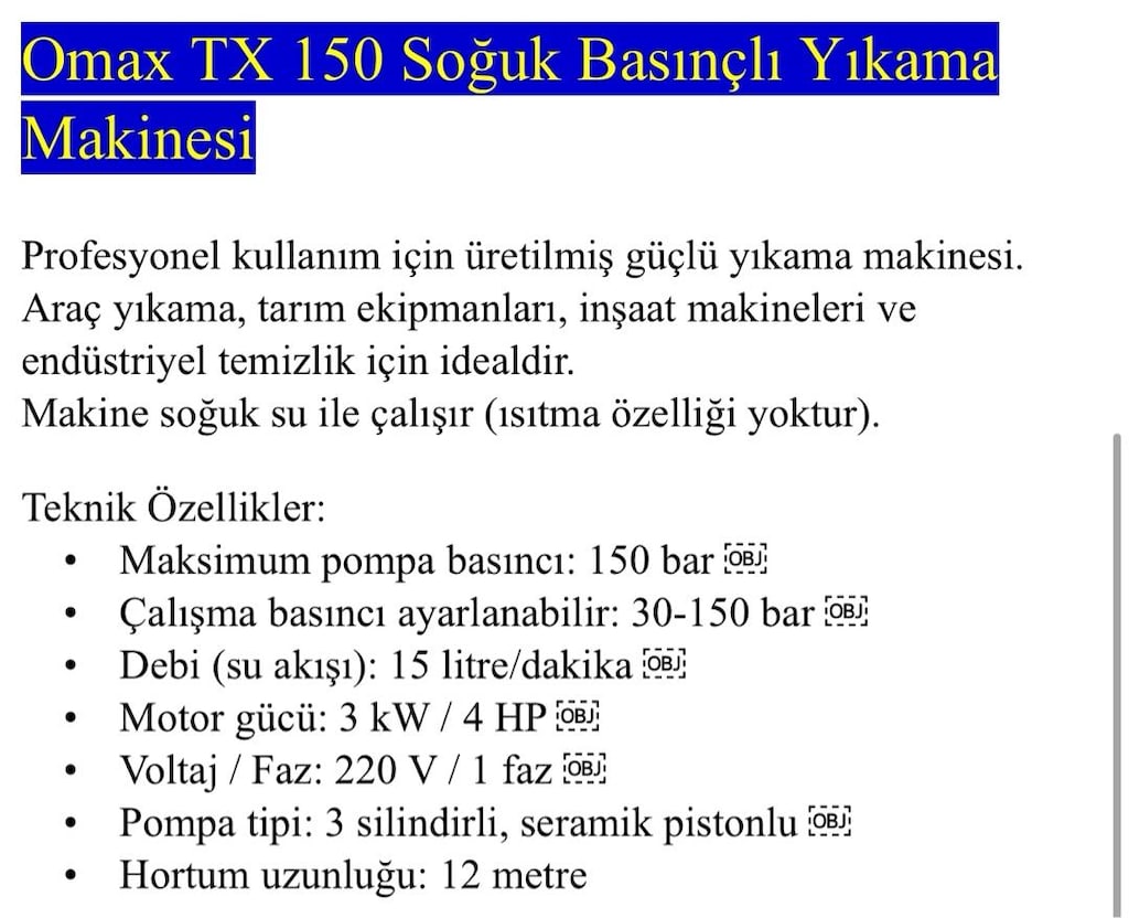 OMAX TX150 BASINÇLI YIKAMA MAKİNESİ - 3