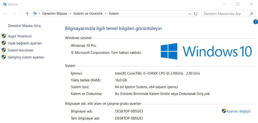 İntel 10400F - RTX 2060 - 16 GB (hazır sistem) - 3