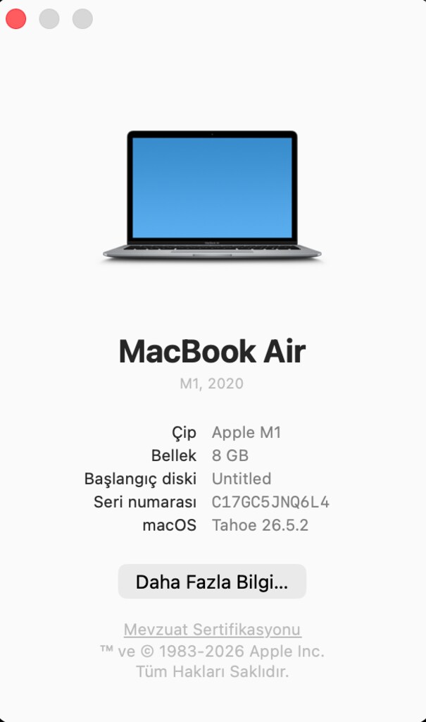 Macbook Air 2020 - M1 Çip - 256 GB SSD - Pil %84 - 4