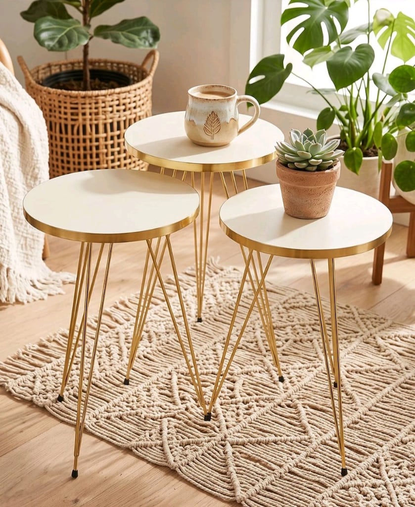 Gold Krem Model 3 lü Zigon Sehpa - 4