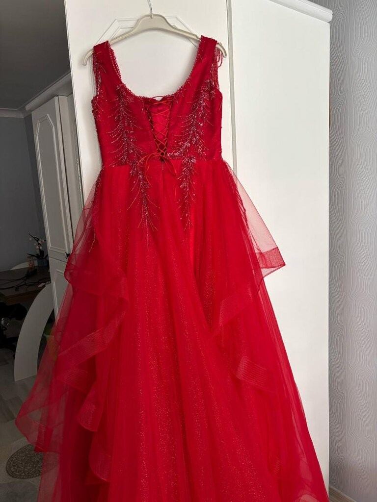 Kırmızı Prenses Model Taşlı Abiye - 5