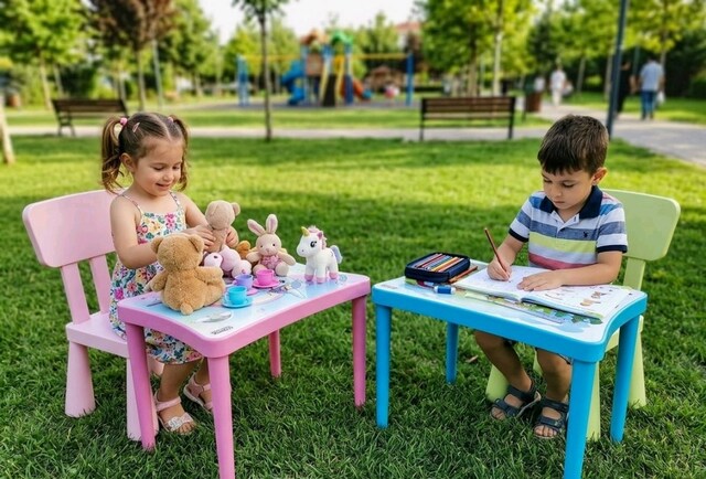 IKEA Mammut Sandalyeli 2'li Çocuk Masa Takımı (Sökülebilir Ayaklı)