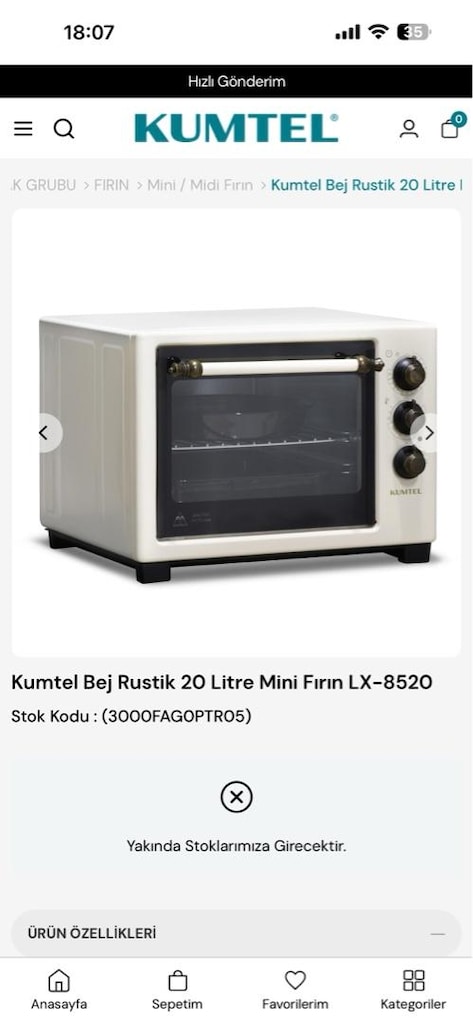 Kumtel Siyah Rustik 20 Litre Mini Fırın LX-8520 - 12