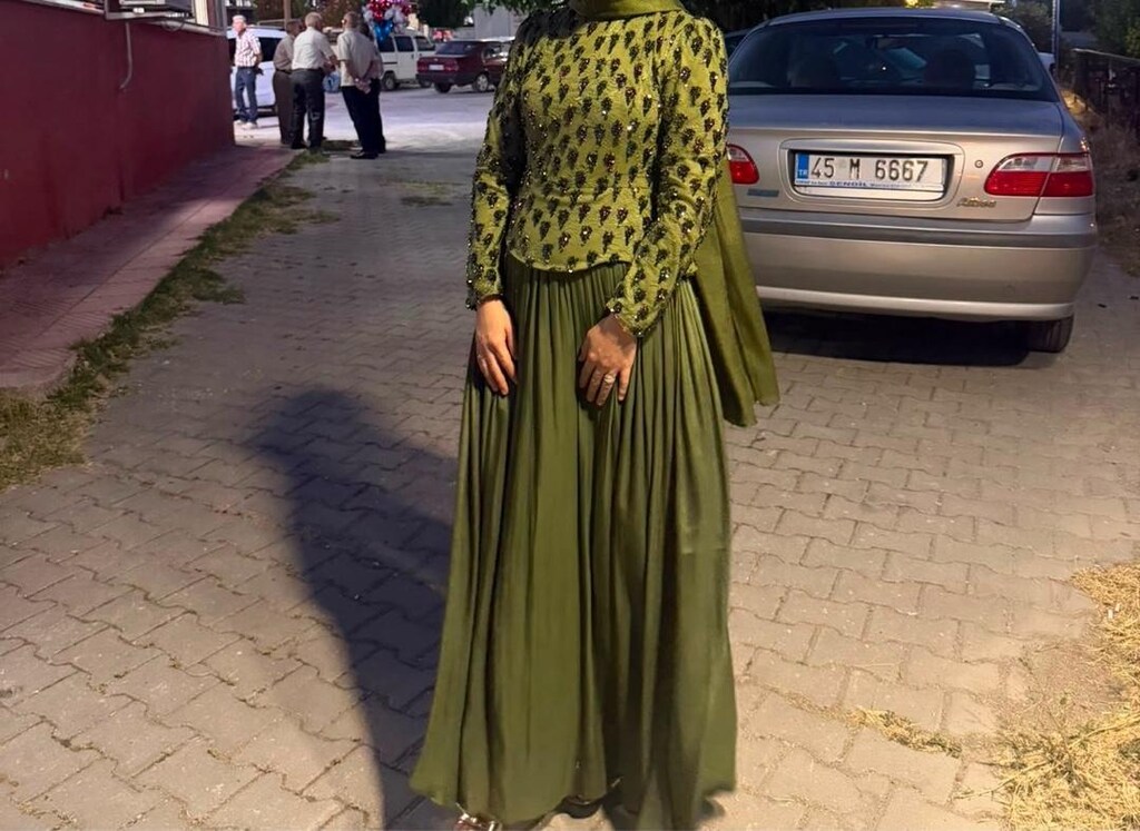 Yeşil Taşlı Uzun Abiye + Şal - 2