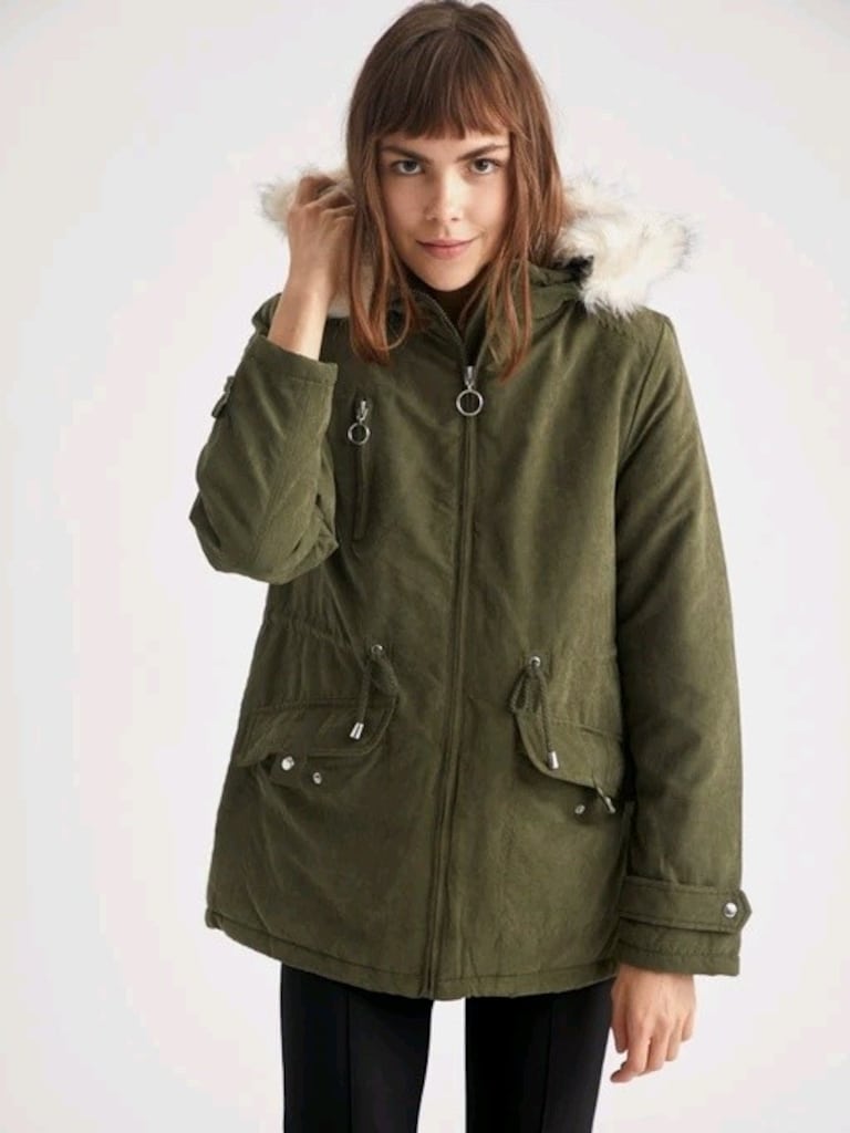 DeFacto İçi Peluş ve Kapitone Detaylı Haki Kadın Parka Mont – L Beden - 12