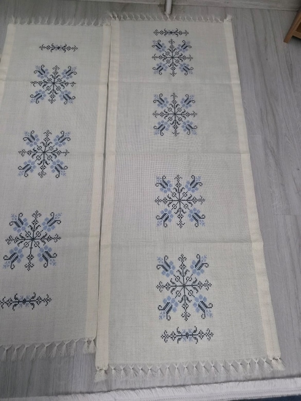 Linen kumaş el işi etamin salon takımı - 6